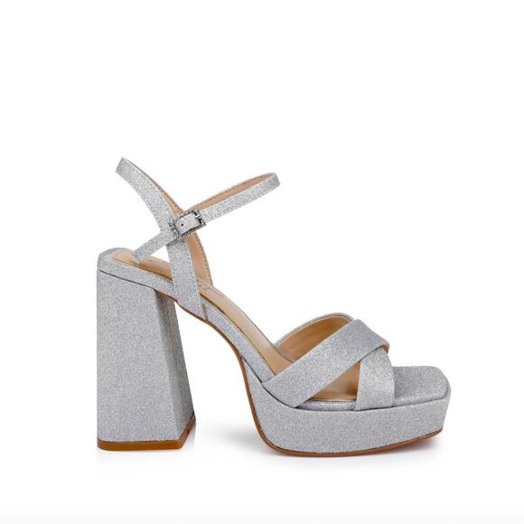 Jewel Badgley Mischka Rainbow Chunky Platforms 9 Silver Glitter JW4628 NWT‎ $129 - Picture 3 of 13